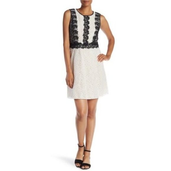 CYNTHIA STEFFE WHITE BLACK LACE FIT FLARE SLEEVELESS DRESS 6 NWT - Picture 1 of 11